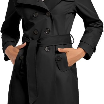 Women's Double Breasted Trench Coat Water Resistant Windbreaker Classic Belted Lapel Overcoat
