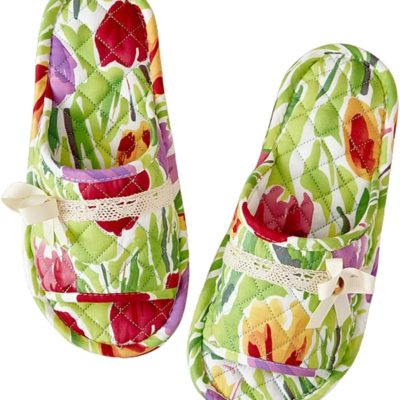 Floral Home Slippers, Open Toe Indoor Slippers for Men and Women, Cotton Lightweight Foldable Travel Hotel Spa
