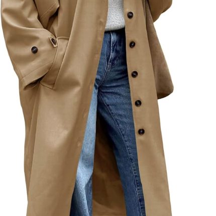 Womens Long Trench Coat Single Breasted Oversized Windproof Classic Lapel Fall Overcoat