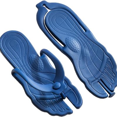 Foot Arch Massage Slippers for Men and Women Foldable for Air Travel Ultra-Lightweight Hotel Pool Gym Bath Beach Non-Slip Dark Blue