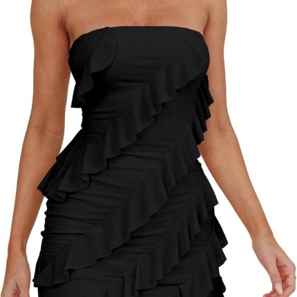 Women's Sexy Strapless Bodycon Mini Party Dress with Ruffled Details