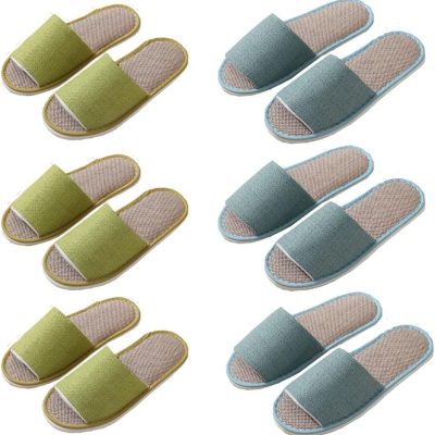 5Pairs Spa Slippers, Non Slip Disposable Slippers for Guest, Washable Foldable Indoor Slippers, Open Toe Linen Spa Slippers for Women Men