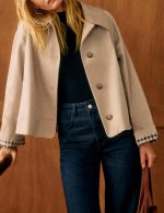 Women Oversize Trench Coat Plaid Lining Lapel Button Down Casual Crop Jacket Outwear with Pockets - Image 2