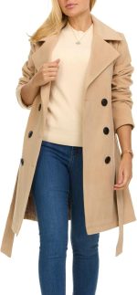Trench Coat for Women – Double-Breasted Long Winter Faux Wool Coat - Image 2