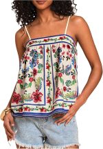 Women's Tropical Floral Print Cami Top Spaghetti Strap Boho Vacation Summer Tops Camisole