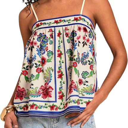 Women's Tropical Floral Print Cami Top Spaghetti Strap Boho Vacation Summer Tops Camisole