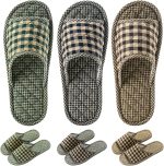 3 Pairs Plaid House Slippers for Men, Open Toe Indoor Slippers Comfortable Washable Portable Foldable Guest Travel Hotel Airplane Spa Slippers