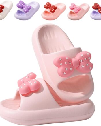 Girls Cloud Bow Slide & Shower Slippers - Non-Slip Slip-On Kids Beach Pool Indoor Outdoor Shoes