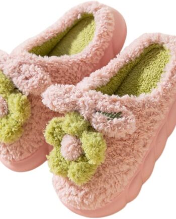 Women Slippers Adult Warm Plush Flowers Indoor Non-slip Home Thick Bottom Winter Men's Cotton
