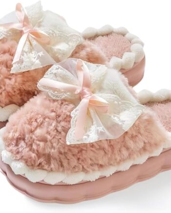 Cute Bow Slippers for Women, Women Fuzzy Fluffy Cozy Indoor Outdoor House Slippers
