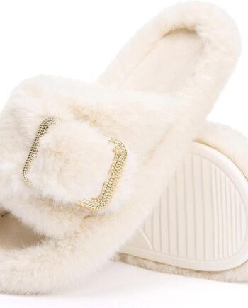 Fuzzy Slippers for Women Indoor Outdoor Fluffy House Women Slippers with Memory Foam Anti-Skid Sole Gifts for Mom Ladies