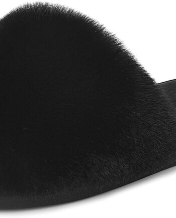Women Faux Fur Slippers – Fluffy Open-Toe Memory Foam Slides with Anti-Slip Sole, Indoor & Outdoor House Shoes