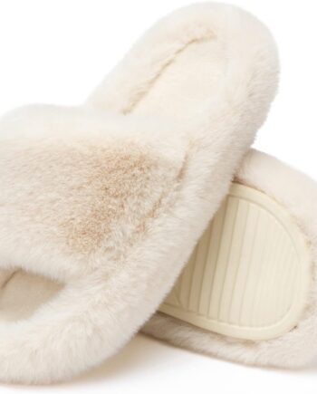 Women Slippers Memory Foam House Bedroom Slippers for Women Fuzzy Plush Comfy Faux Fur Lined Slide Shoes Anti-Skid Sole Trendy Gift Slippers
