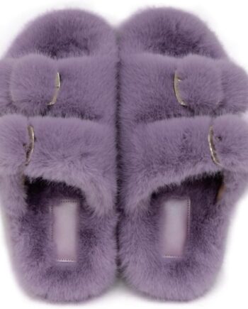Fuzzy Slippers for Women House Shoes Winter Warm Adjustable Double Straps Fluffy Faux Fur Open Toe Pink Slippers Indoor and Outdoor Women Slippers