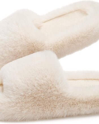 Women Slippers with Arch Support Lightweight Fuzzy House Slippers for Women Cozy Memory Foam Indoor Open-toe Comfy Shoes for Women