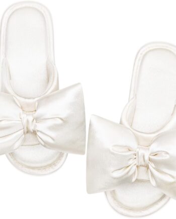Women Satin Open-Toe Bow Slippers Memory Foam Indoor Bedroom House Shoes