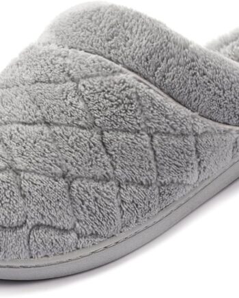 Women Indoor Terry Clog Slipper with Memory Foam, Slip-On Ladies Comfy House Shoe with Non-Slip Rubber Sole