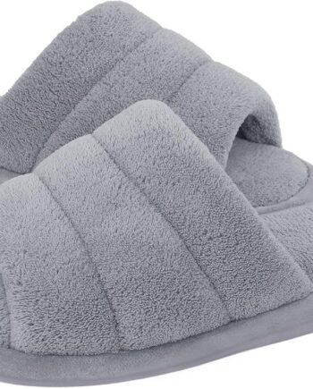 Terry Cloth Open Toe Slippers for Women Memory Foam Slip On House Slippers