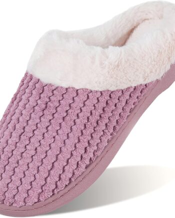 Women Memory Foam Slippers Comfort Wool-Like Plush Fleece Lined House Shoes for Indoor & Outdoor