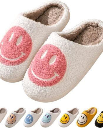 Smile Face Slippers for Women Happy face slippers Retro Soft Plush Warm Slip-on Slippers, Cozy Indoor Outdoor Slippers