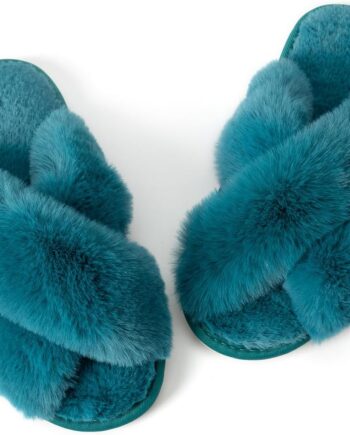 Women Slipper Memory Foam Cross Band Fuzzy Slippers Open Toe Cozy House Slippers Cozy Plush Bedroom Indoor Outdoor