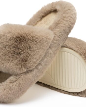 Women Slippers Memory Foam House Bedroom Slippers for Women Fuzzy Plush Comfy Faux Fur Lined Slide Shoes Anti-Skid Sole Trendy Gift Slippers