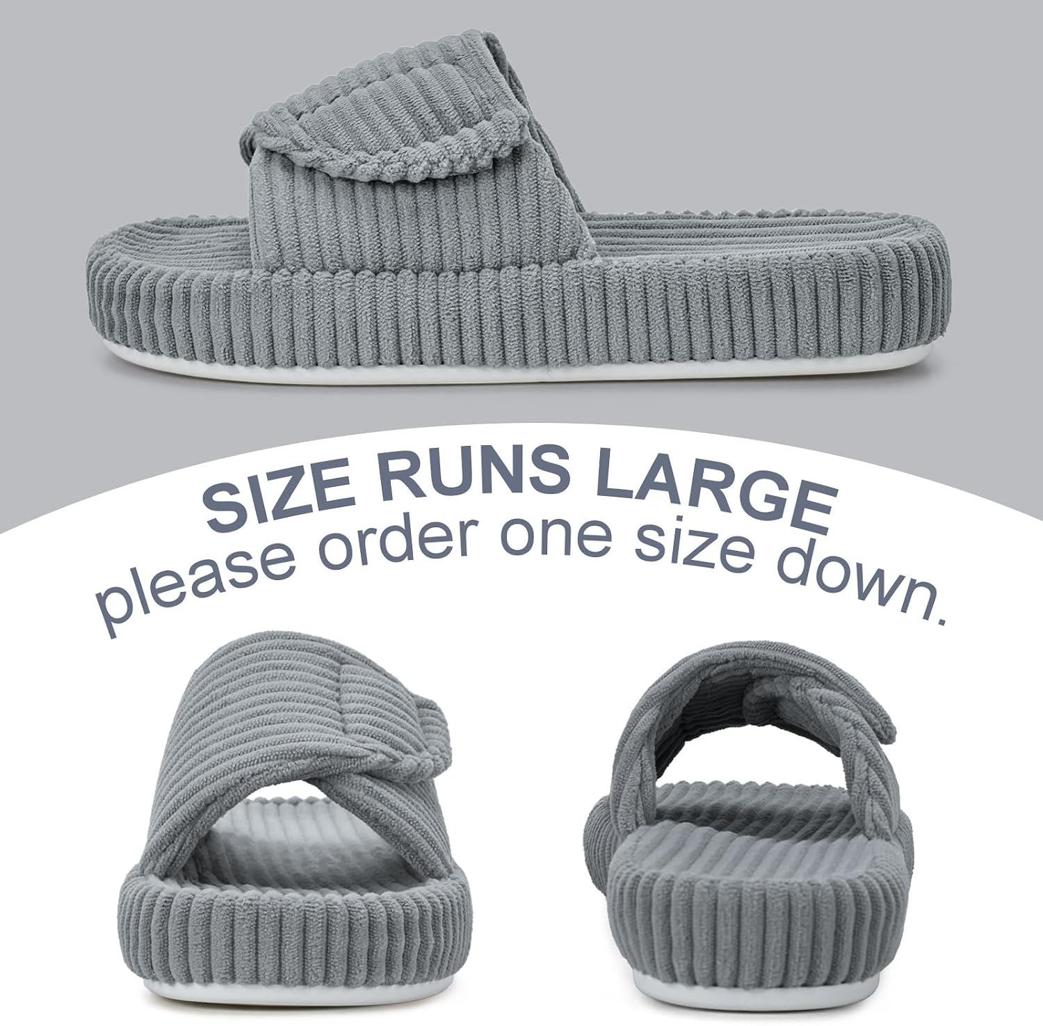 Women Orthopedic Arch Support Slippers House Slippers for Women Adjustable Memory Foam Open Toe Indoor Bedroom Shoes Slide