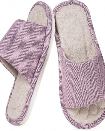 Women Open Toe House Slippers Breathable Slip-on Indoor Slippers with Memory Foam Soft Machine Washable Bedroom Home Shoes